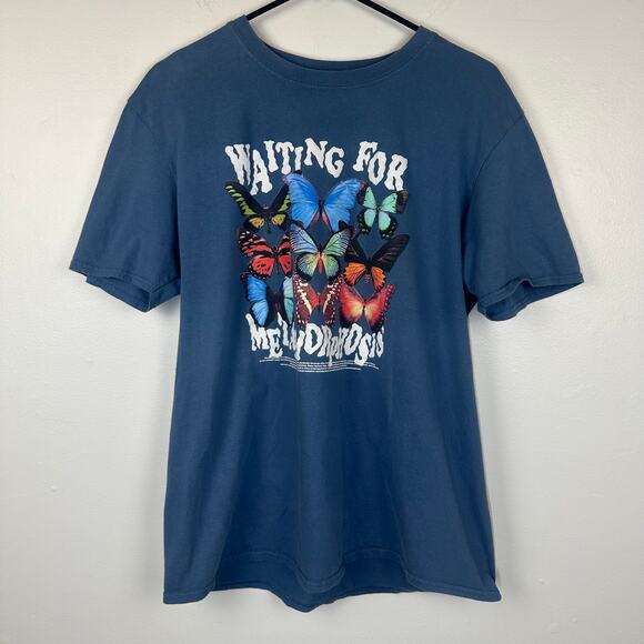 Buzz Womens Waiting For Metamorphosis Butterfly Graphic Print Blue T-Shirt Large - Picture 1 of 10